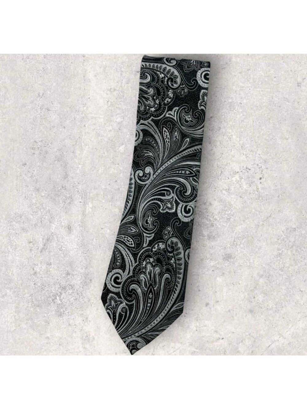 ZANETTI Silk Tie ITALY Black Silver Paisley W:3.5"